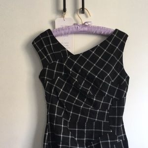 Black&White Plaid Asymmetrical Ruched Sheath Dress